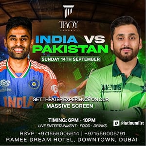 India vs. Pakistan Live Screening Sunday Cricket Match at Troy in Dubai Screenings